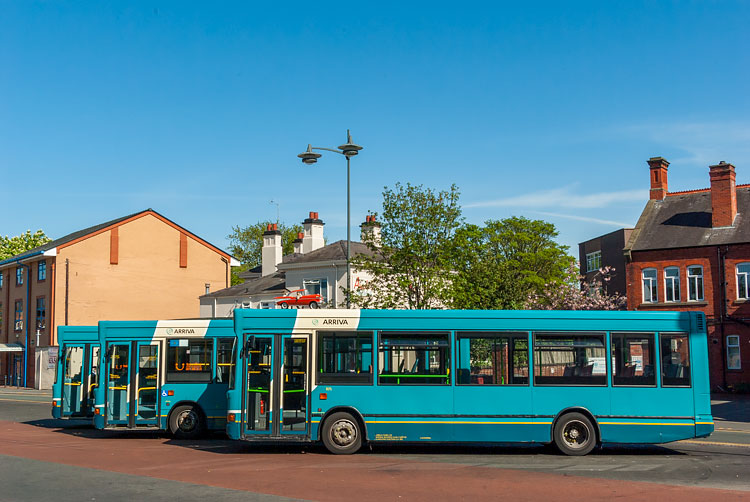 Arriva Plaxton Mini-Pointer bodied Dennis Dart Buses at Wrexham Bus Station, Wales