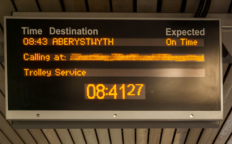 Platform 1 Destination Sign at Wolverhampton Station, West Midlands, England