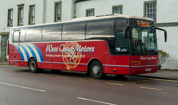 West Coach Motors Van Hool Coach on Front Street, Inverary, Aygyll & Bute, Scotland