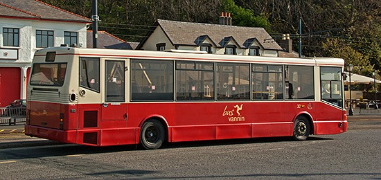 Bus Vannin single-decker near Derby Castle station, Douglas, Isle of Man