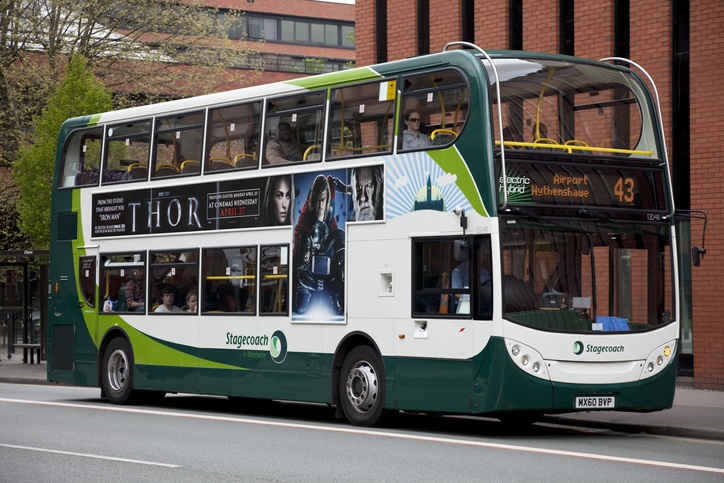 Electric hybrid double-decker bus, Manchester, England, UK